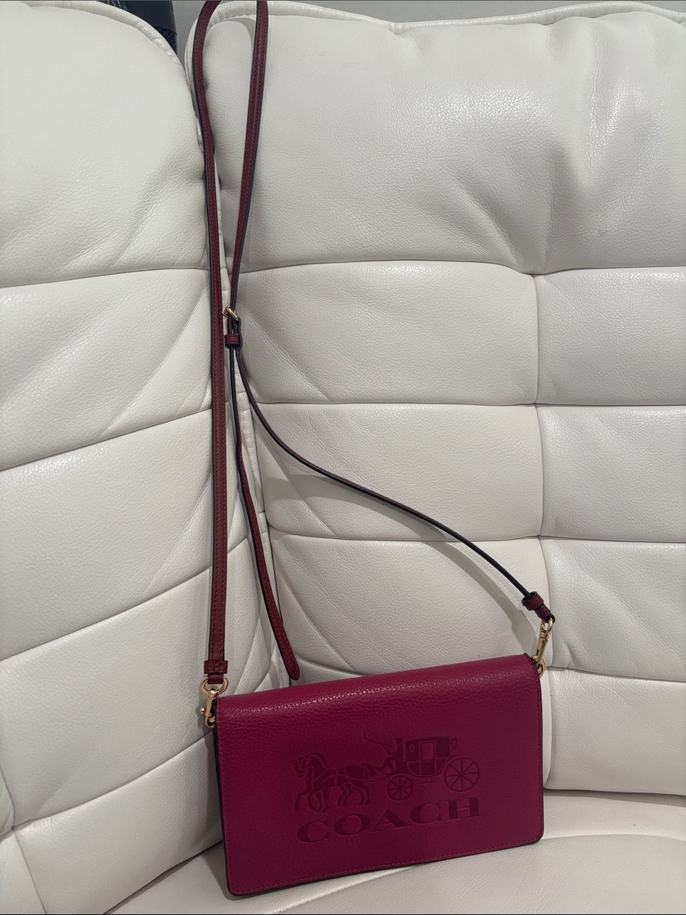 Coach Pebbled Leather Crossbody in Raspberry